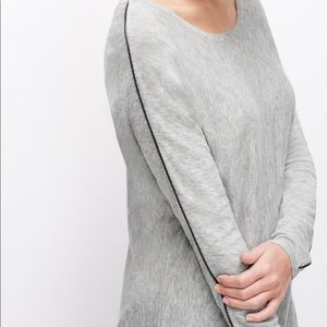 Ann Taylor Gray Faux Leather Piped Sweater